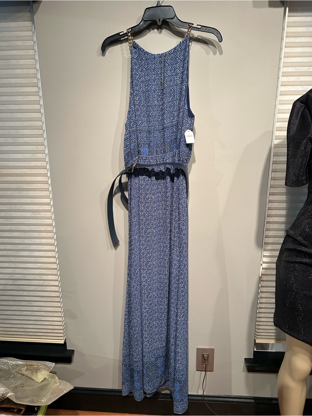 Michael Kors Blue Geometric Halter Maxi Dress